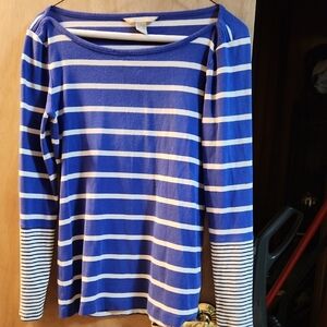Banana Republic Blue and White Striped Long Sleeve Tee